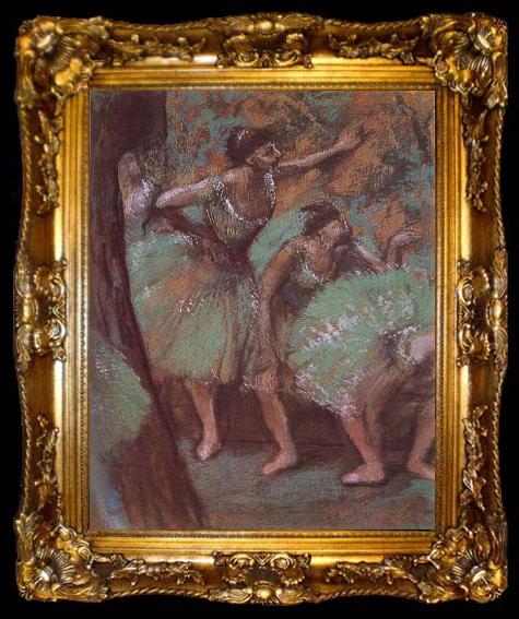 framed  Edgar Degas ballerina wear green dress, ta009-2